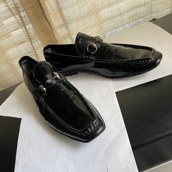 Gucci black leather Men loafers dress shoes 39 moccasin flats slip